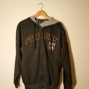 NFL Steelers Dark Grey Zip Up Hoodie Size Large